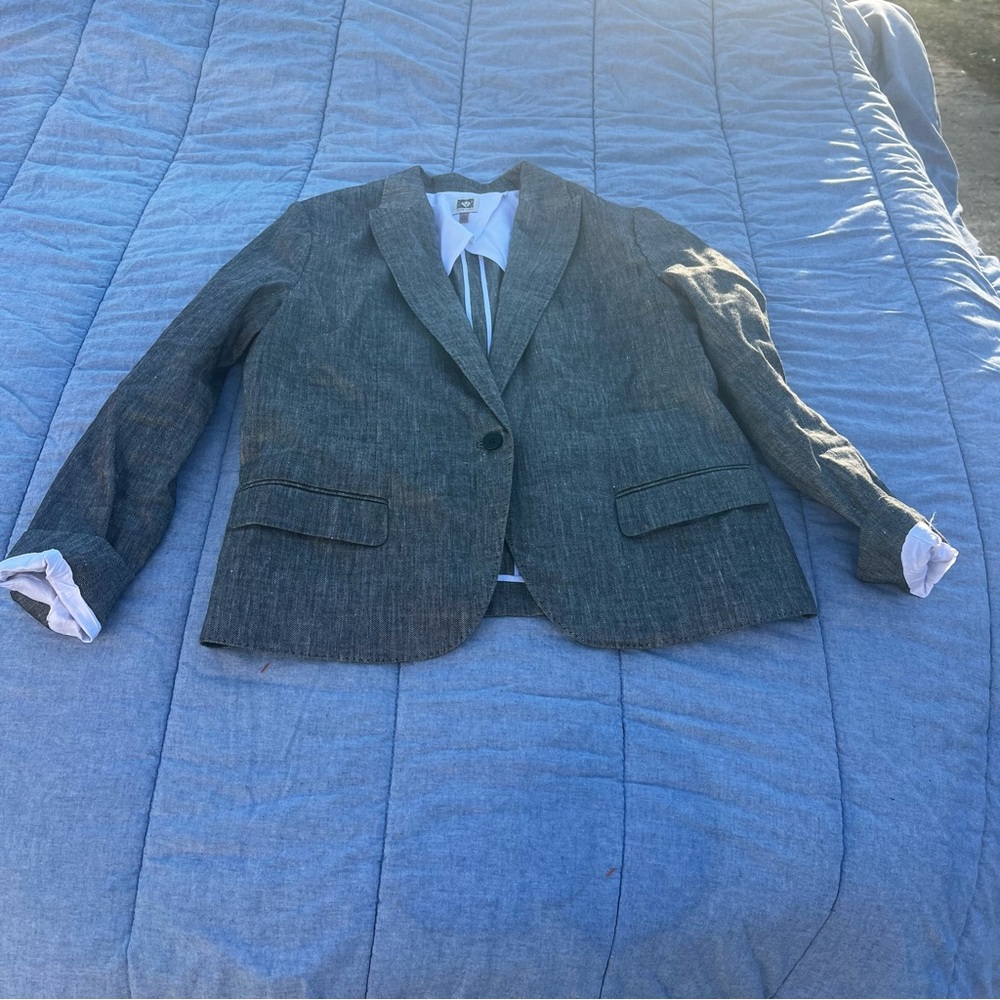 Anne Klein Black/White Linen Business Casual Blazer Size 14